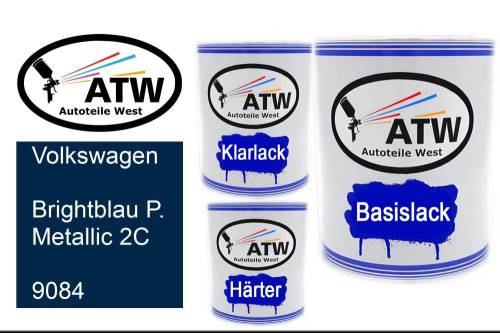 Volkswagen, Brightblau P. Metallic 2C, 9084: 1L Lackdose + 1L Klarlack + 500ml Härter - Set, von ATW Autoteile West.